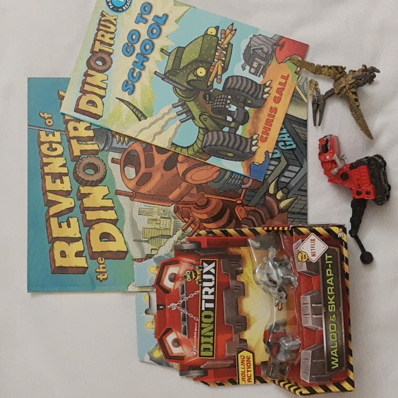 Mattel Other - Dinotrux Diecast Figures Collectibles Scrap-It Waldo Ty Rux Scrapadactyl + Books